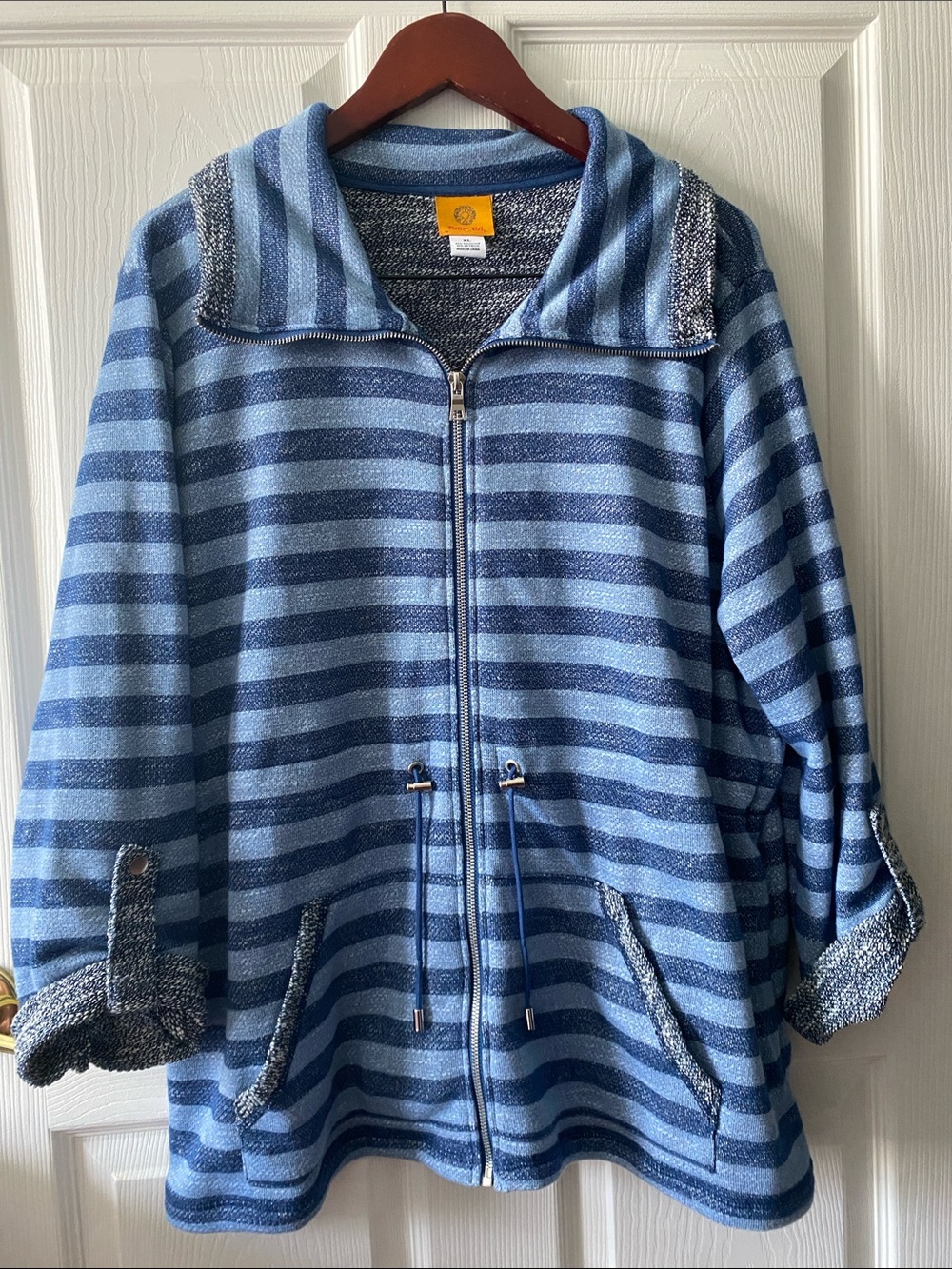 Ruby Rd. Blue Striped Zip-Front Metallic Knit Jacket XL